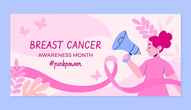 Flat breast cancer awareness month horizontal banner template