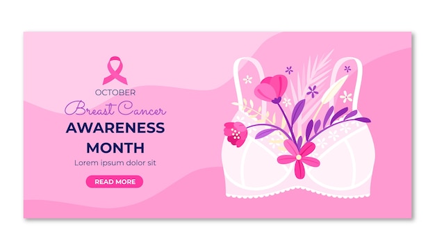 Flat breast cancer awareness month horizontal banner template