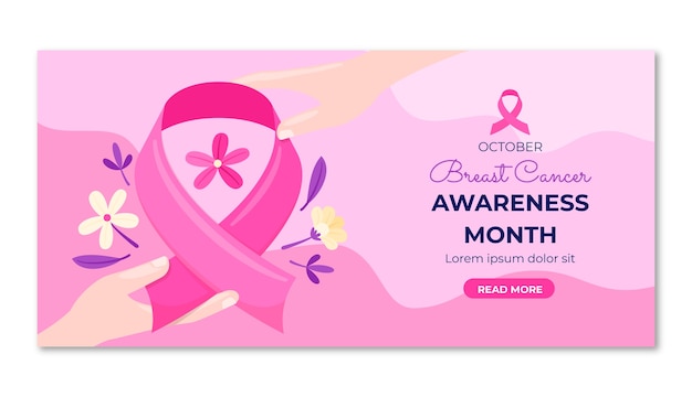 Flat breast cancer awareness month horizontal banner template