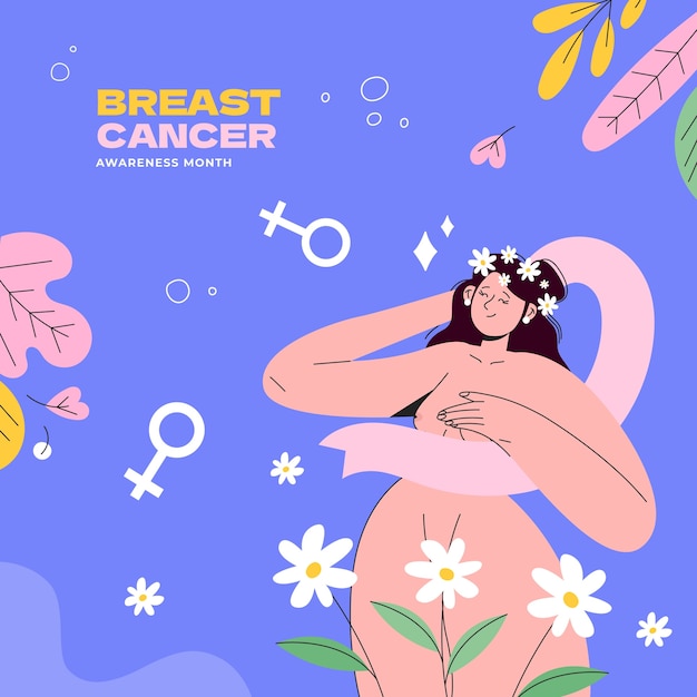 Flat breast cancer awareness month illustration