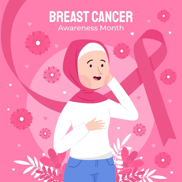 Flat breast cancer awareness month illustration