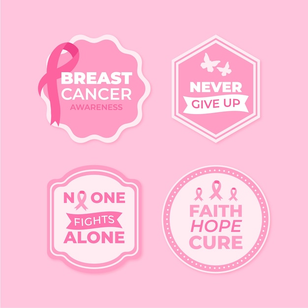 Free Vector flat breast cancer awareness month labels collection