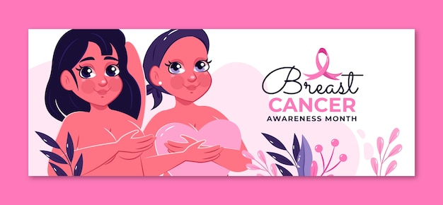 Flat breast cancer awareness month social media cover template