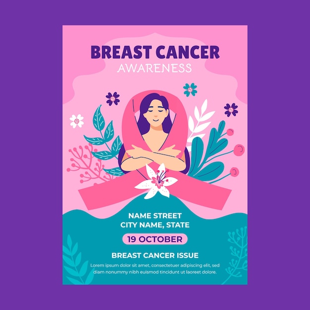 Free Vector flat breast cancer awareness month vertical poster template