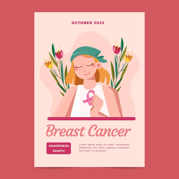 Free Vector flat breast cancer awareness month vertical poster template