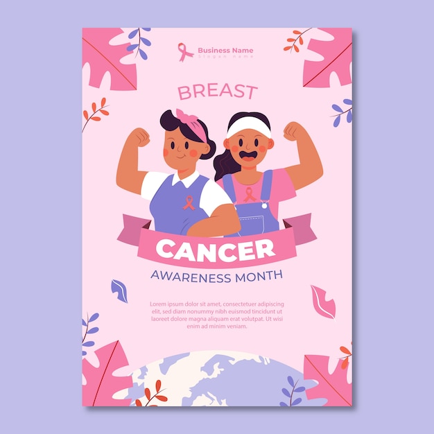 Free Vector flat breast cancer awareness month vertical poster template