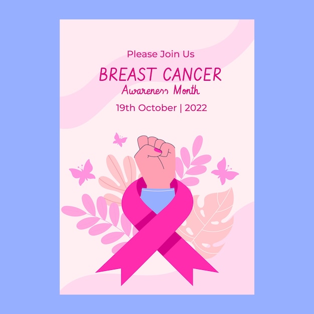 Free Vector flat breast cancer awareness month vertical poster template