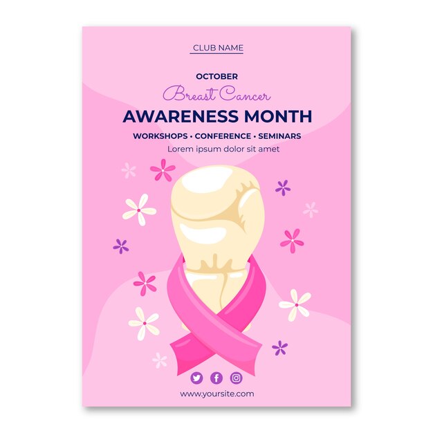 Flat breast cancer awareness month vertical poster template