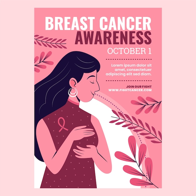 Flat breast cancer awareness month vertical poster template