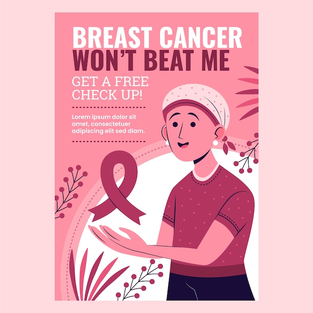 Flat breast cancer awareness month vertical poster template