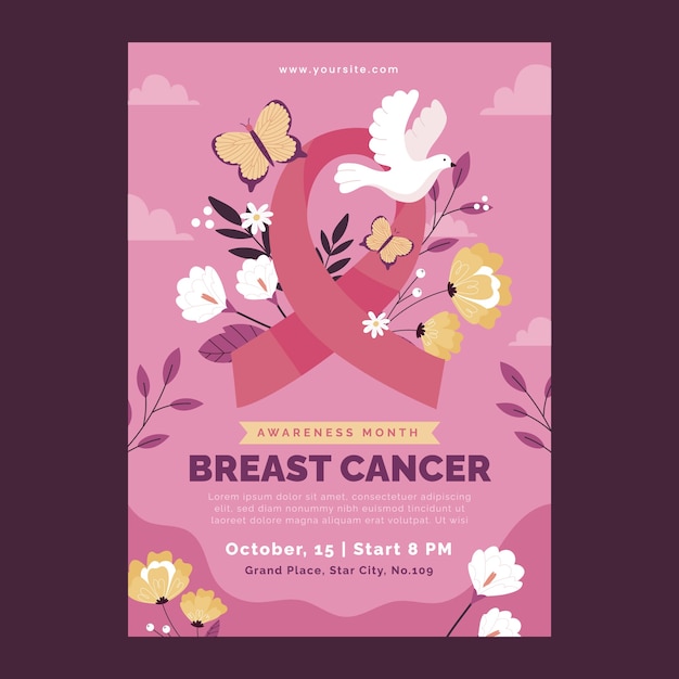 Flat breast cancer awareness month vertical poster template