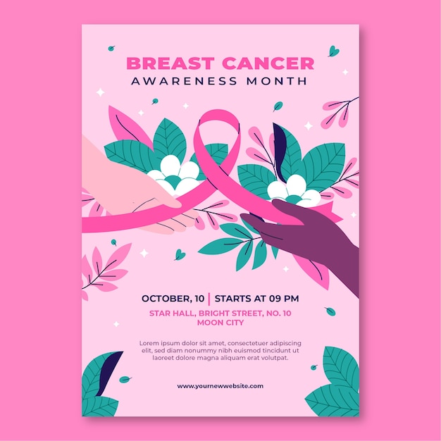 Free Vector flat breast cancer awareness month vertical poster template