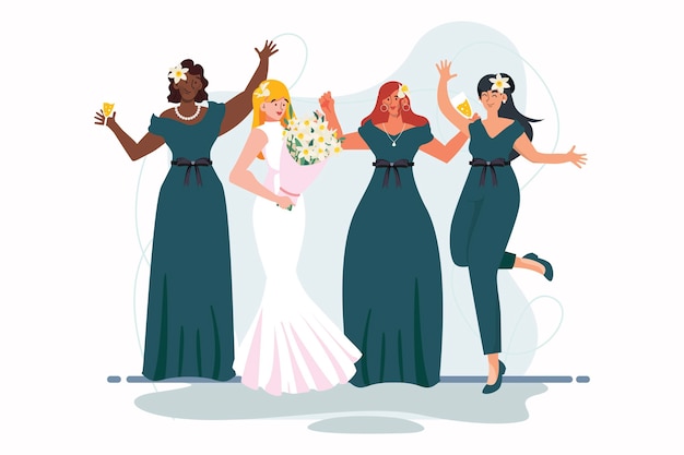 Flat bridesmaids and bride group