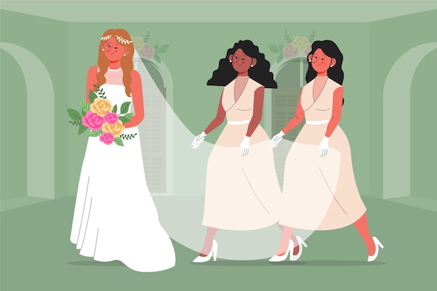 Free Vector flat bridesmaids in cute dresses