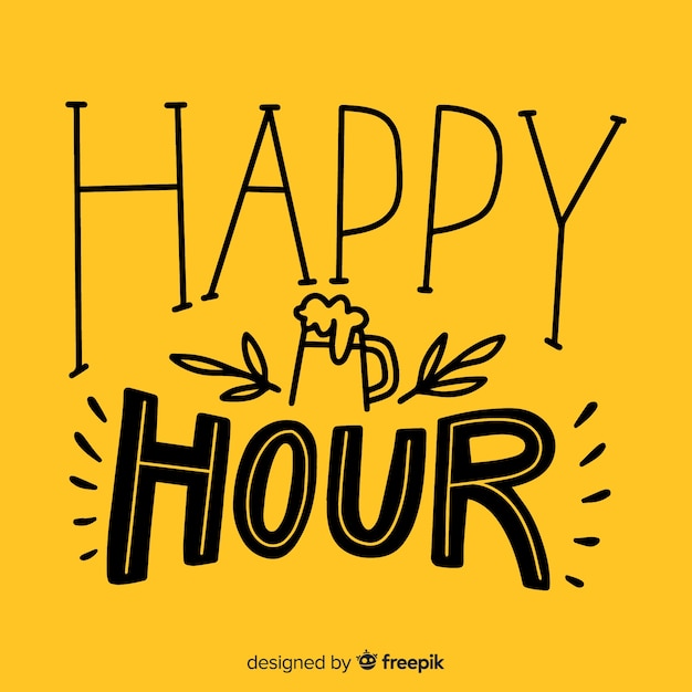 Free Vector flat bright design happy hour lettering with icons