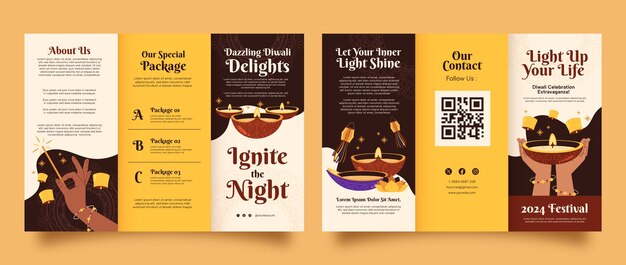 Flat brochure template for diwali festival celebration