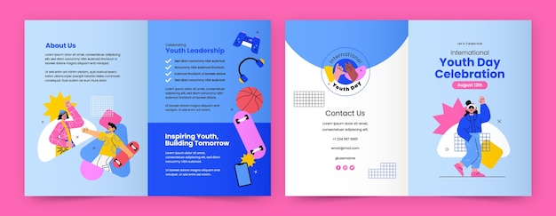 Flat brochure template for international youth day celebration