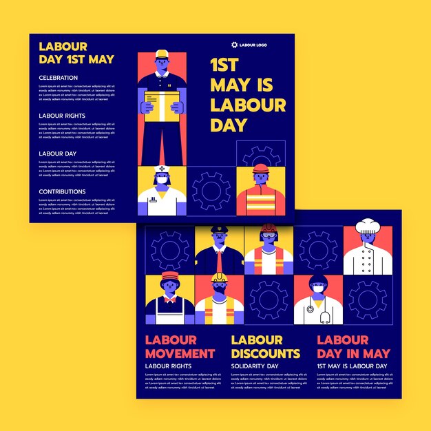 Flat brochure template for labor day celebration