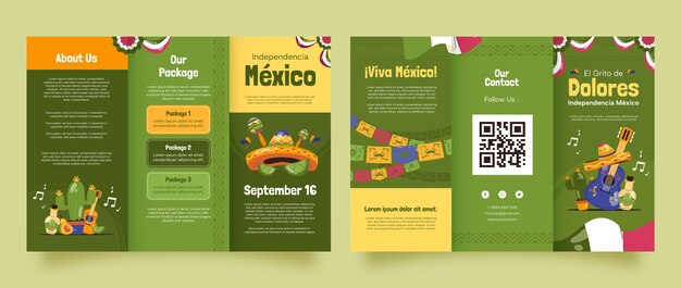 Flat brochure template for mexico independence day celebration