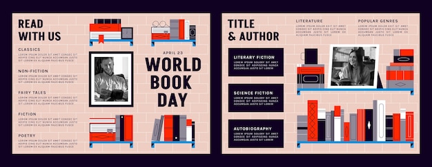 Free Vector flat brochure template for world book day celebration