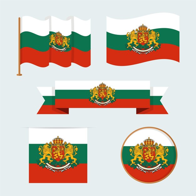 Flat bulgarian flag and national emblems collection