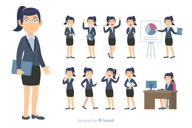 Flat business character in different postures