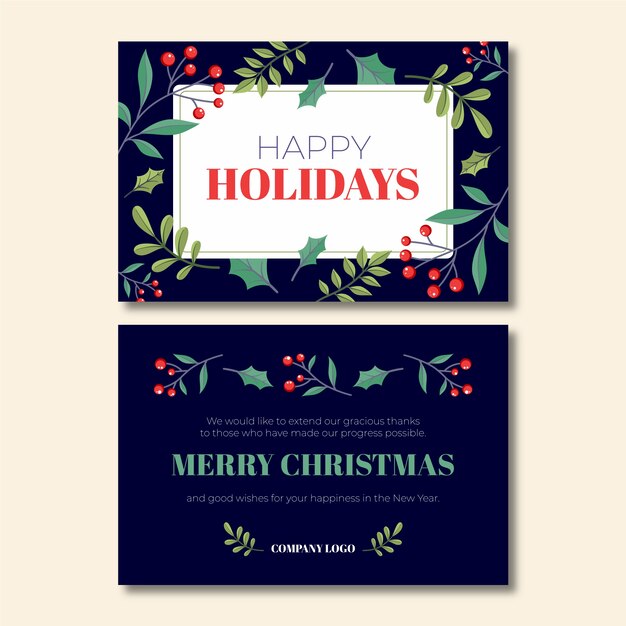 Flat business christmas cards template