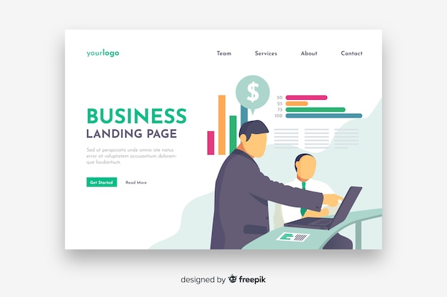 Free Vector flat business landing page template