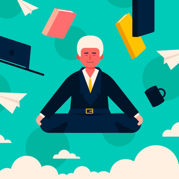 Free Vector flat business man meditating with books