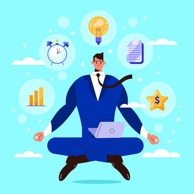 Flat business people meditating illustration