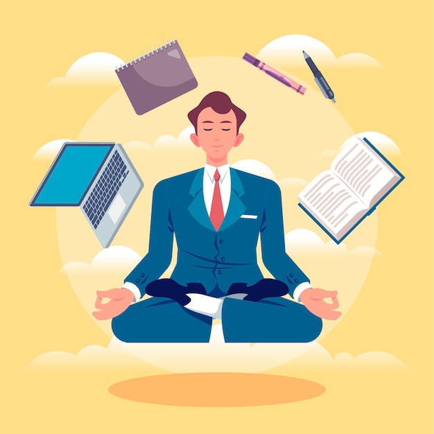 Flat business people meditating illustration