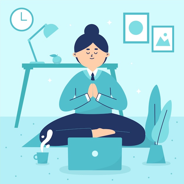 Flat business person meditating