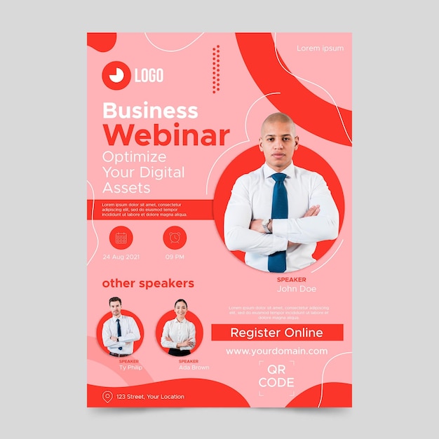 Flat business webinar poster template