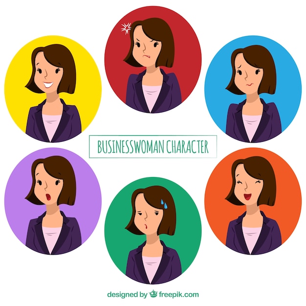 Free Vector flat businesswoman character with facial expressions