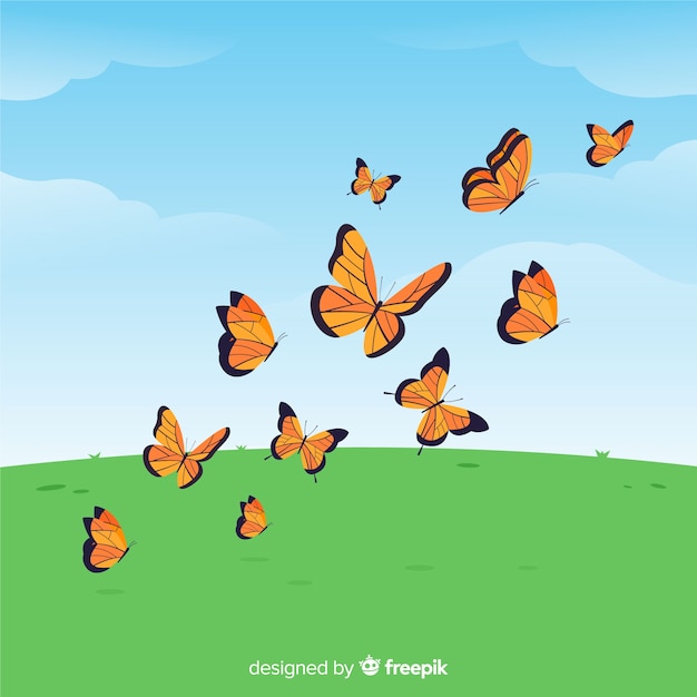 Free vector flat butterflies flying background