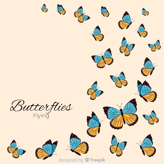 Flat butterflies flying background