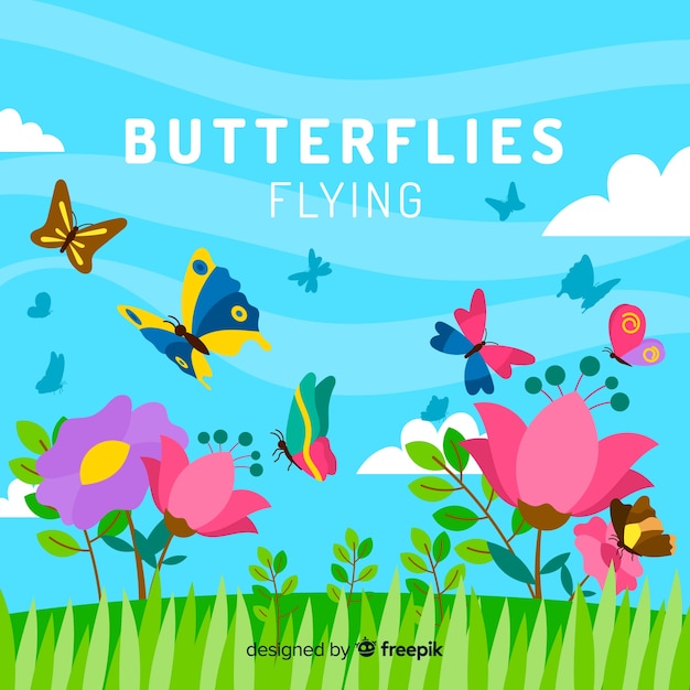 Free Vector flat butterflies flying background