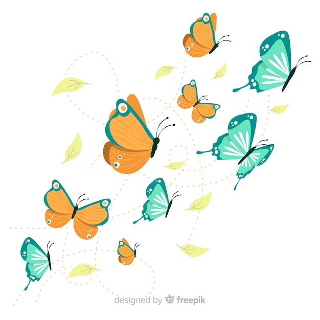 Free Vector flat butterflies flying background