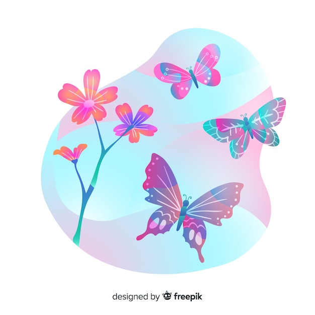 Flat butterflies flying background