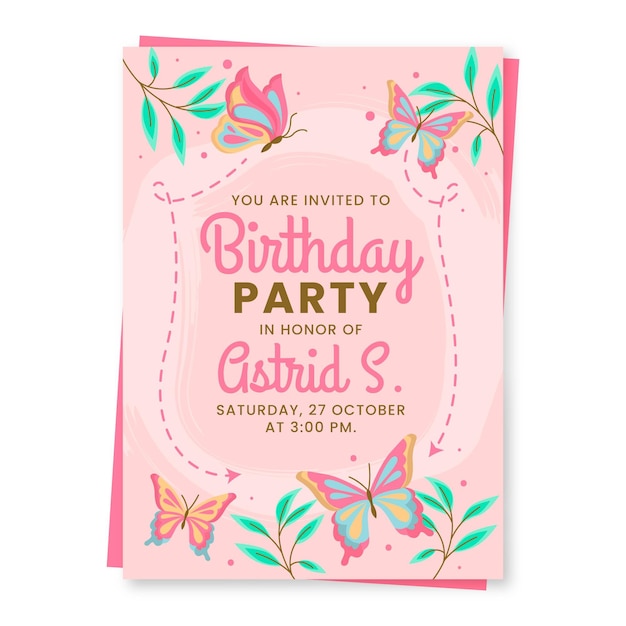 Flat butterfly birthday invitation template