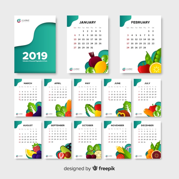 Flat calendar of seasonal vegetables and fruits