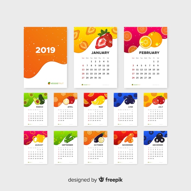 Flat calendar of seasonal vegetables and fruits