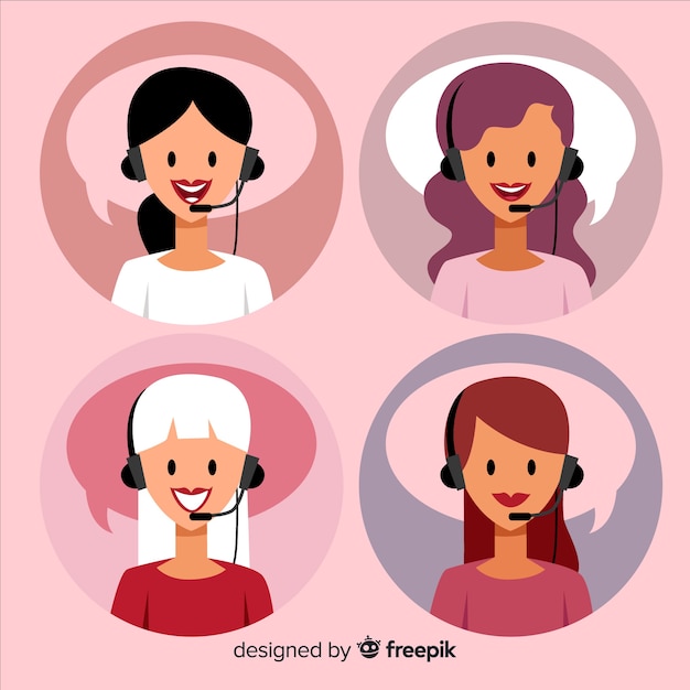 Free Vector flat call center avatar pack