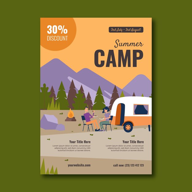 Flat camp vertical poster template for summer season