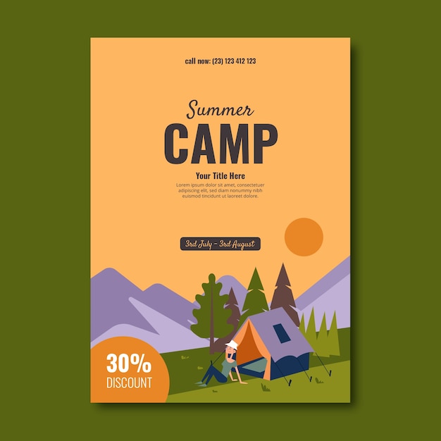 Flat camp vertical poster template for summer season