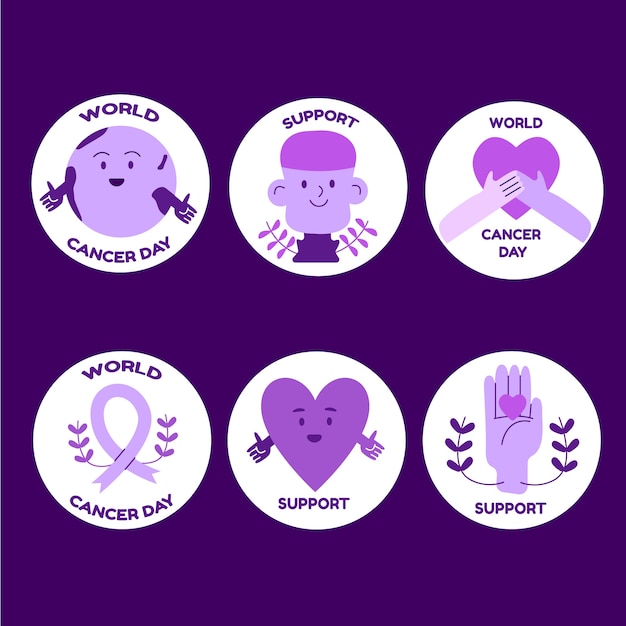 Free vector flat cancer labels collection