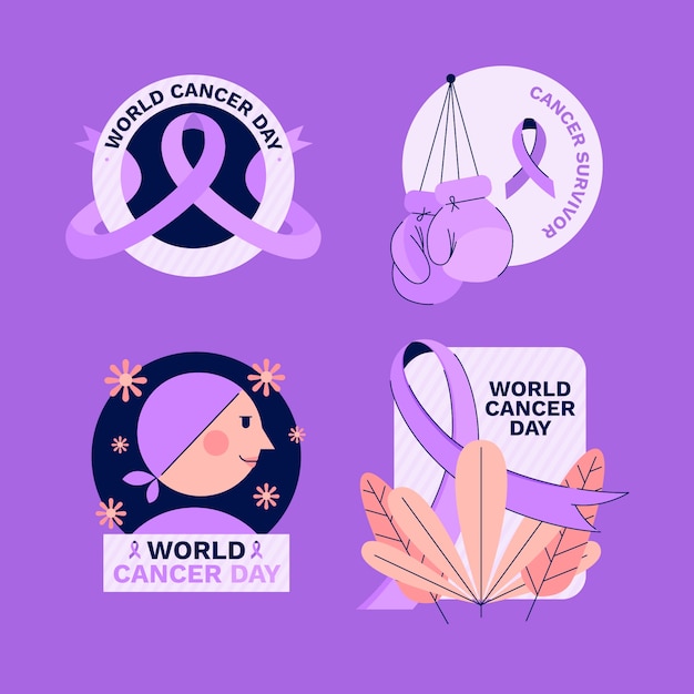 Free Vector flat cancer labels collection