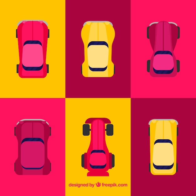 Free Vector flat car collection with top view