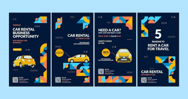 Free Vector flat car rental instagram stories collection