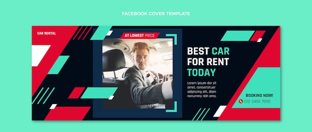 Free Vector flat car rental social media cover template